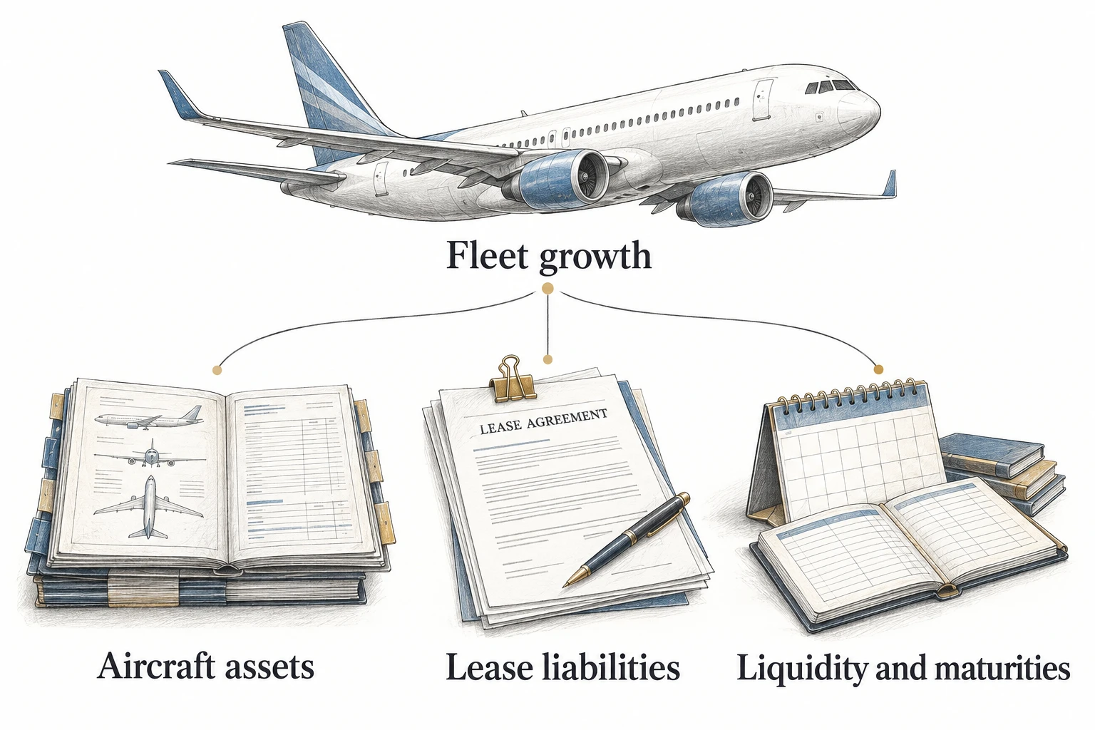 Airline growth: assets, leases and liquidity. Loong Airlines first-round response, aircraft, leases and solvency questions; schematic.